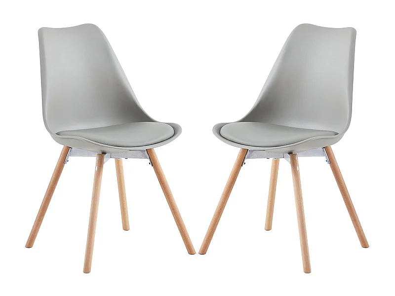 Lot de 2 Chaises de Salle à Manger en PP avec Pieds en Hêtre-Gris