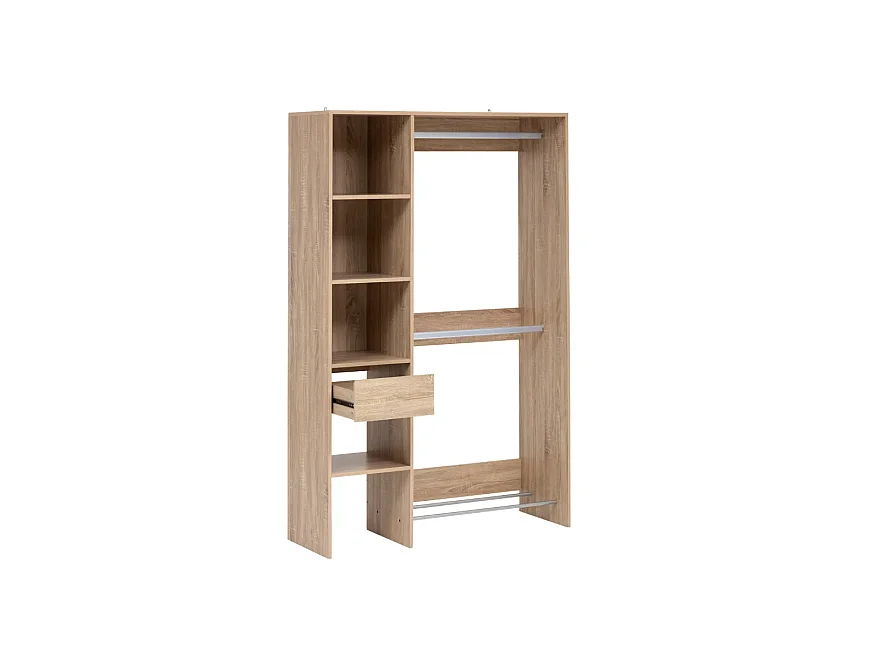 Dressing 2 penderies avec étagères coloris Effet chêne naturel - Longueur 118 x largeur 39,5 x Hauteur 180 cm