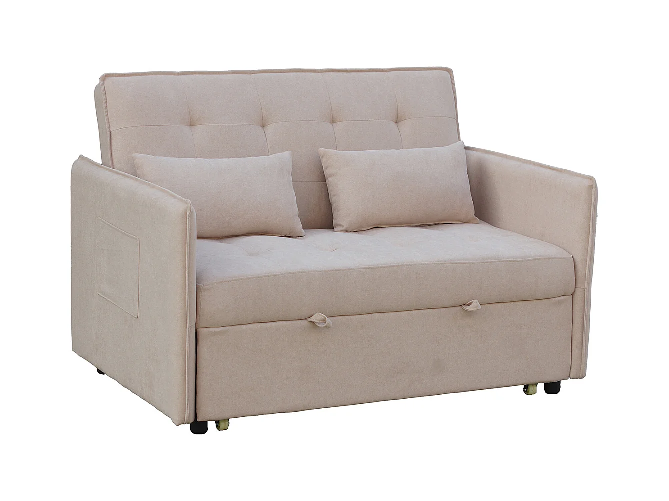 Canapé-lit, canapé de salon avec accoudoirs en tissu coloris beige - Longueur 135 x profondeur 87 x hauteur 96 cm