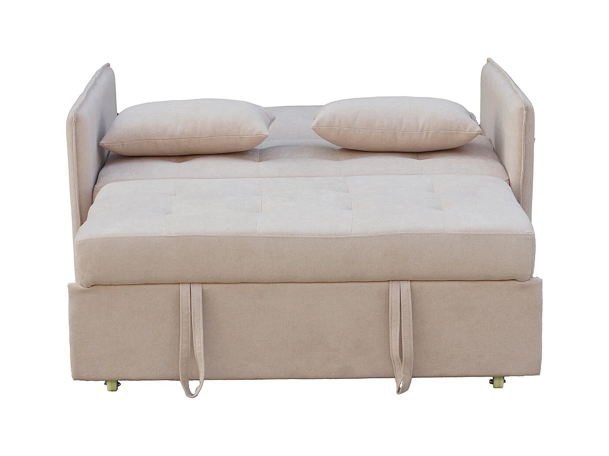 Canapé-lit, canapé de salon avec accoudoirs en tissu coloris beige - Longueur 135 x profondeur 87 x hauteur 96 cm