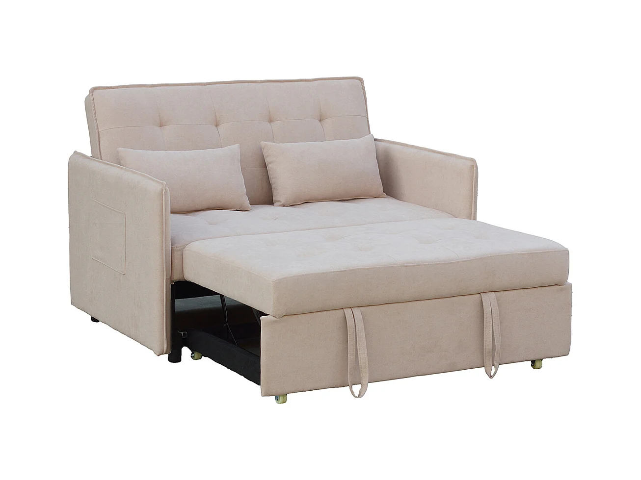 Canapé-lit, canapé de salon avec accoudoirs en tissu coloris beige - Longueur 135 x profondeur 87 x hauteur 96 cm