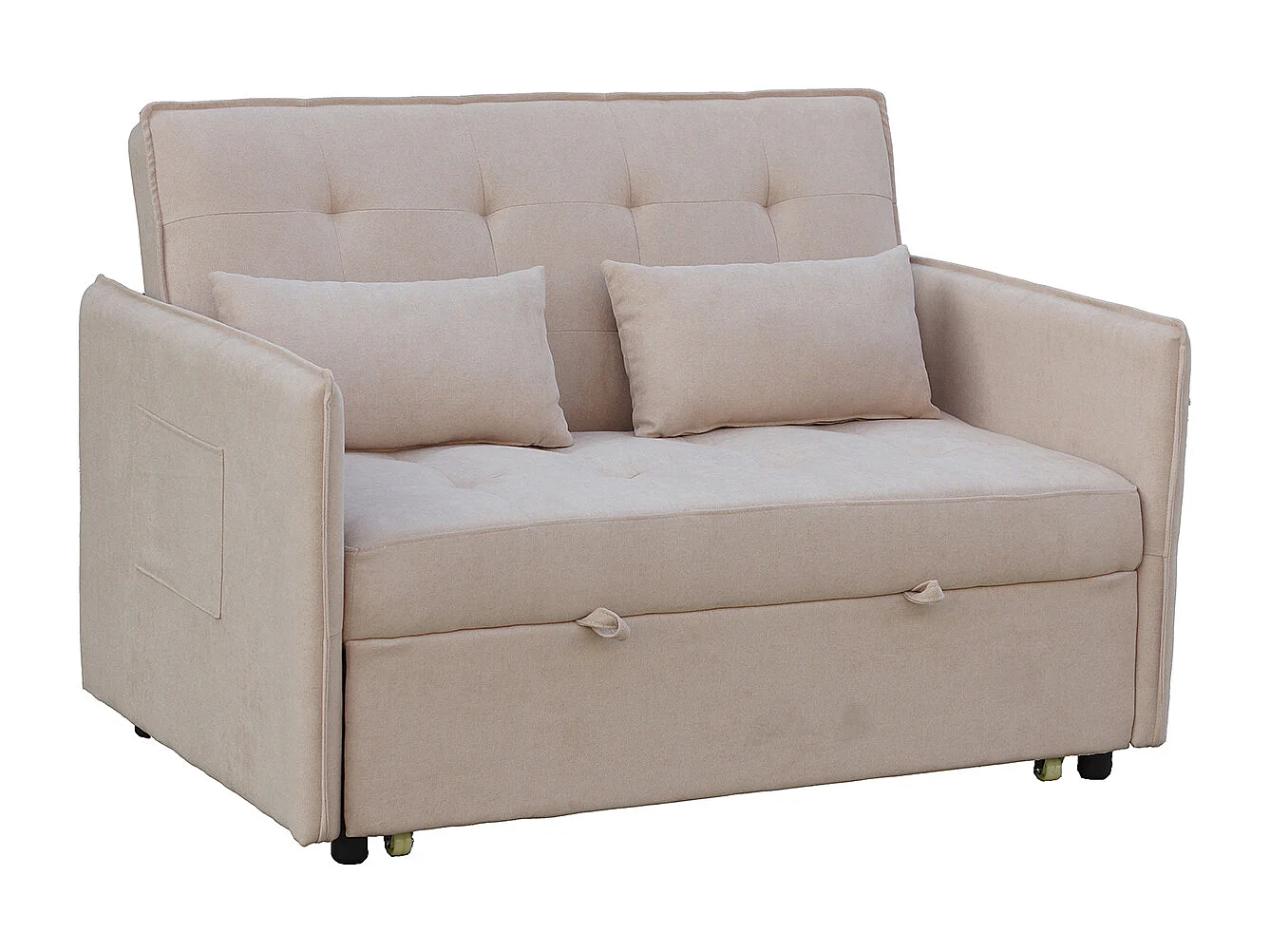 Canapé-lit, canapé de salon avec accoudoirs en tissu coloris beige - Longueur 135 x profondeur 87 x hauteur 96 cm