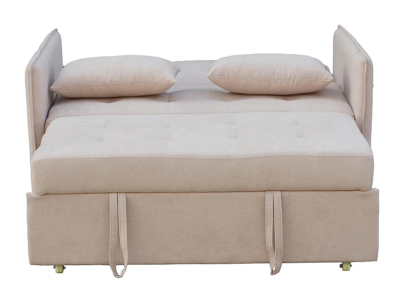 Canapé-lit, canapé de salon avec accoudoirs en tissu coloris beige - Longueur 135 x profondeur 87 x hauteur 96 cm