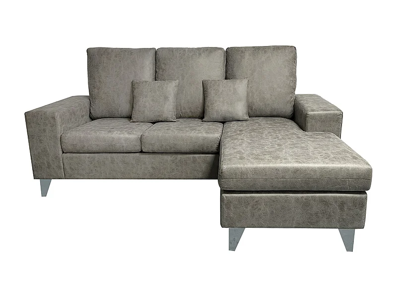 Canapé d'angle 3 places réversible en simili-cuir coloris gris  - Longueur 200 x profondeur 144 x hauteur 99 cm