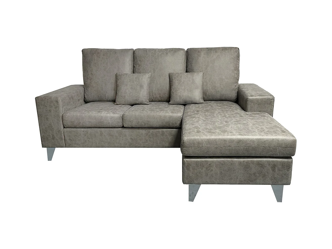 Canapé d'angle 3 places réversible en simili-cuir coloris gris  - Longueur 200 x profondeur 144 x hauteur 99 cm