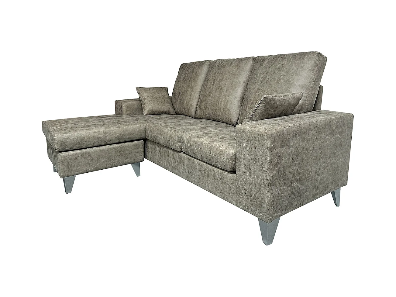 Canapé d'angle 3 places réversible en simili-cuir coloris gris  - Longueur 200 x profondeur 144 x hauteur 99 cm