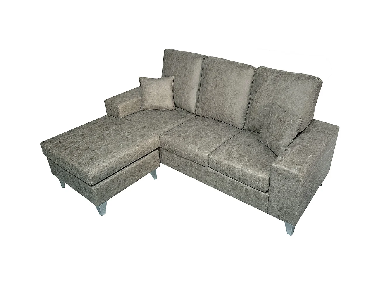 Canapé d'angle 3 places réversible en simili-cuir coloris gris  - Longueur 200 x profondeur 144 x hauteur 99 cm