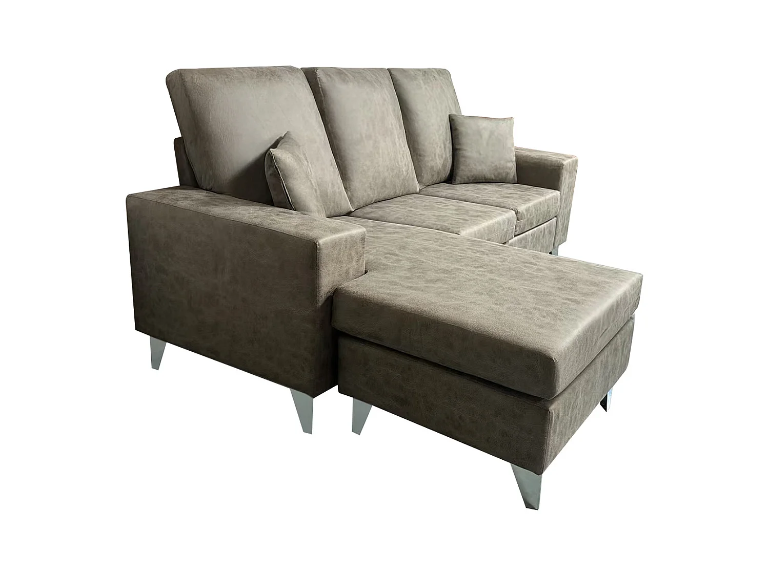 Canapé d'angle 3 places réversible en simili-cuir coloris gris  - Longueur 200 x profondeur 144 x hauteur 99 cm