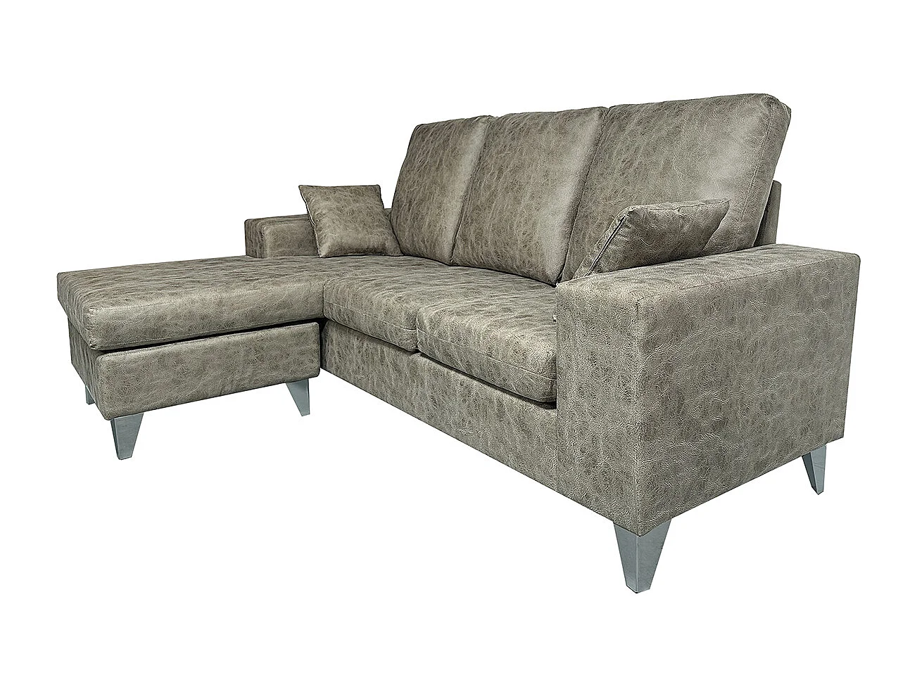 Canapé d'angle 3 places réversible en simili-cuir coloris gris  - Longueur 200 x profondeur 144 x hauteur 99 cm