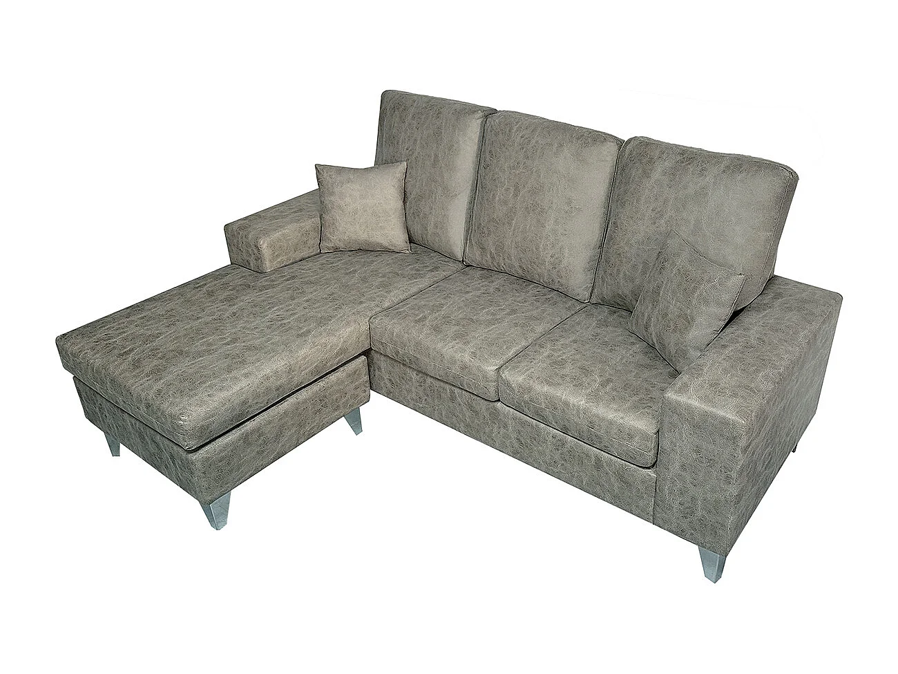 Canapé d'angle 3 places réversible en simili-cuir coloris gris  - Longueur 200 x profondeur 144 x hauteur 99 cm