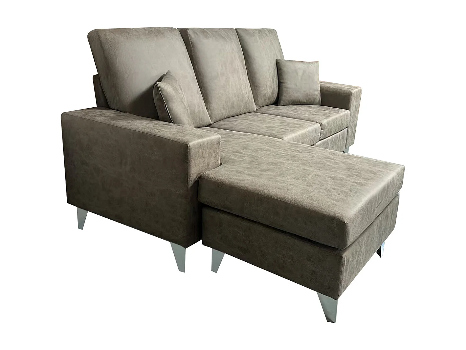 Canapé d'angle 3 places réversible en simili-cuir coloris gris  - Longueur 200 x profondeur 144 x hauteur 99 cm