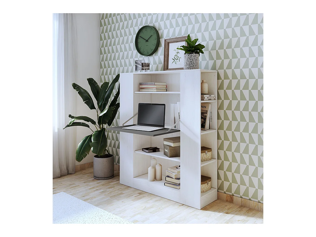 Etagère avec fonction bureau coloris graphite, pin anderson - Longueur 119,6 x profondeur 34,5 x hauteur 140 cm