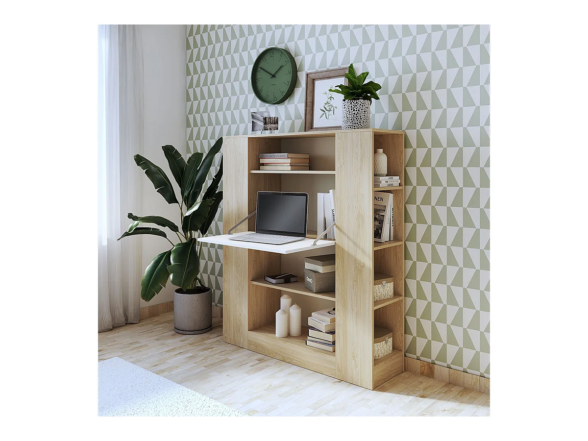 Etagère avec fonction bureau coloris puccini, pin anderson - Longueur 119,6 x profondeur 34,50 x hauteur 140 cm