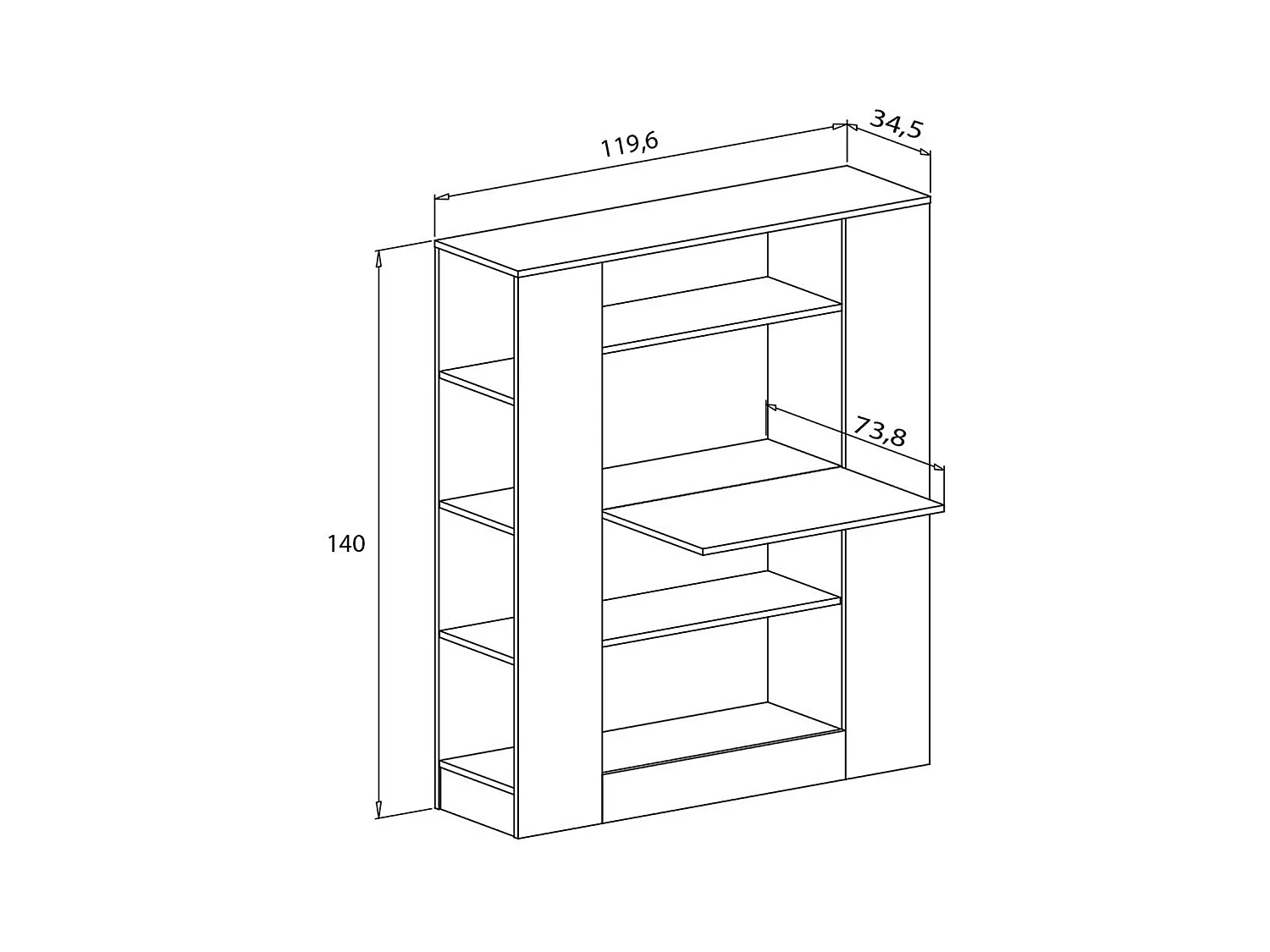 Etagère avec fonction bureau coloris puccini, graphite - Longueur 119,6 x profondeur 34,50 x hauteur 140 cm