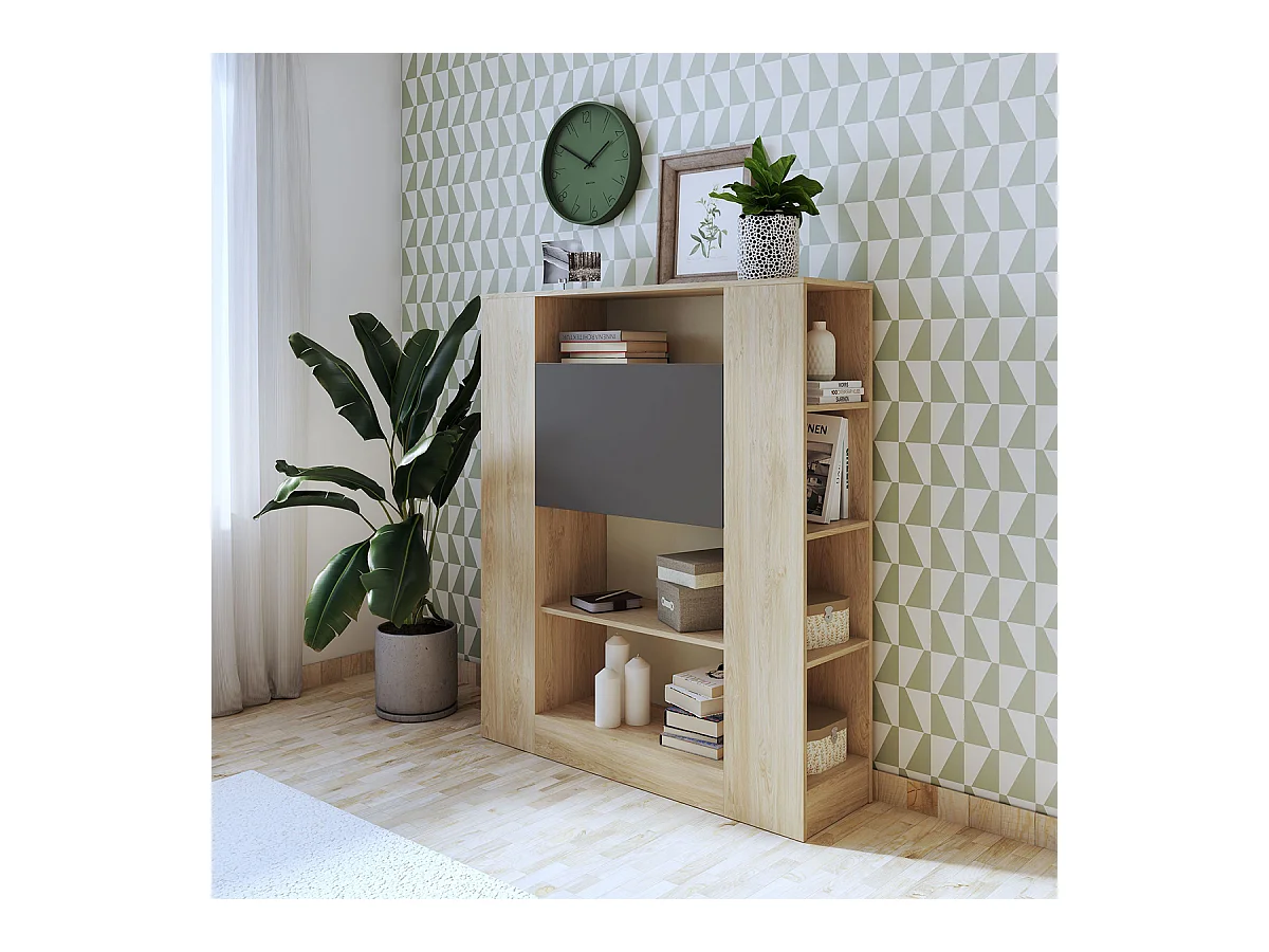 Etagère avec fonction bureau coloris puccini, graphite - Longueur 119,6 x profondeur 34,50 x hauteur 140 cm