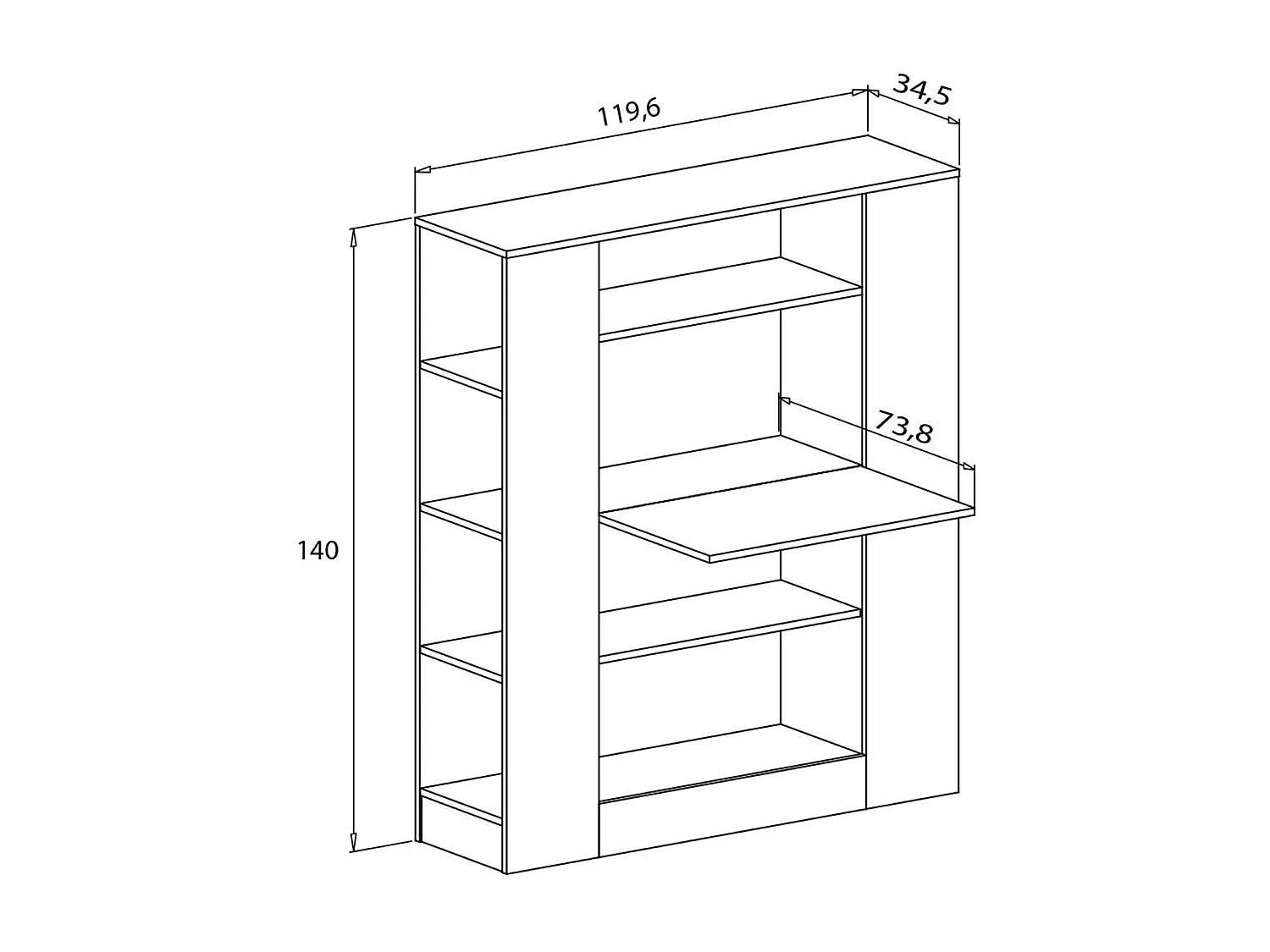 Etagère avec fonction bureau coloris puccini, graphite - Longueur 119,6 x profondeur 34,50 x hauteur 140 cm