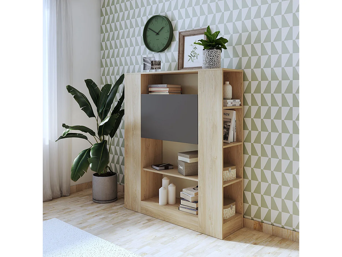 Etagère avec fonction bureau coloris puccini, graphite - Longueur 119,6 x profondeur 34,50 x hauteur 140 cm