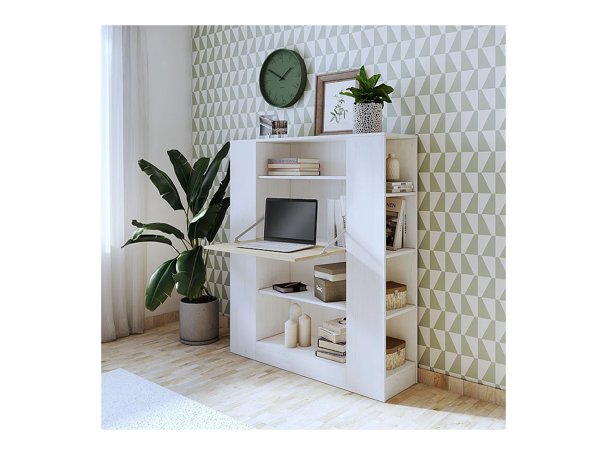 Etagère avec fonction bureau coloris pin andersen, puccini - Longueur 119,6 x profondeur 34,50 x hauteur 140 cm