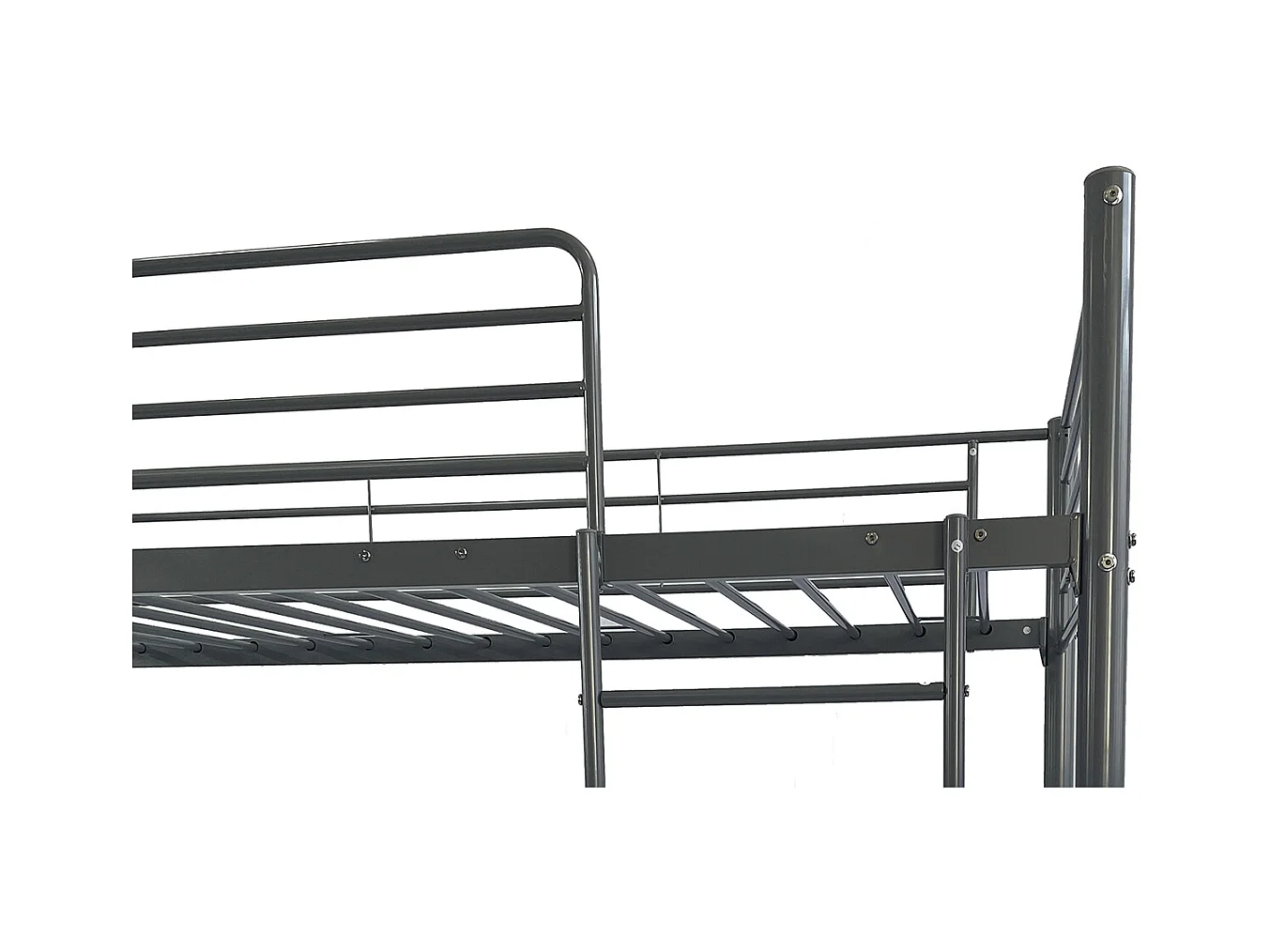 Lit superposé en métal coloris gris, couchage 90x190 cm - Longueur 200 x profondeur 97 x hauteur 161 cm