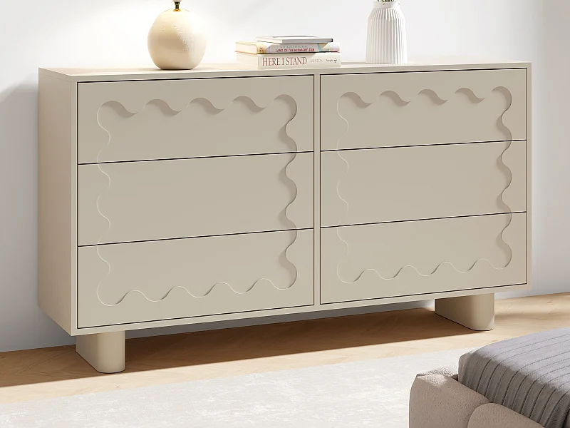 Commode 6 tiroirs – MDF – Beige – ANEZA