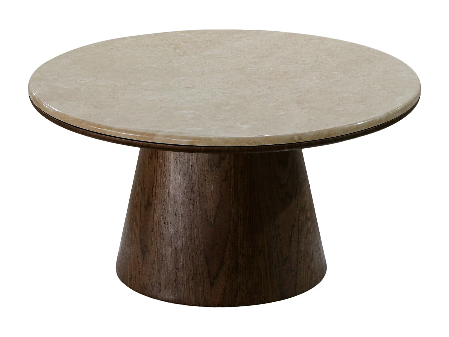Table basse en marbre et placage noyer - Beige et naturel foncé - SADURA