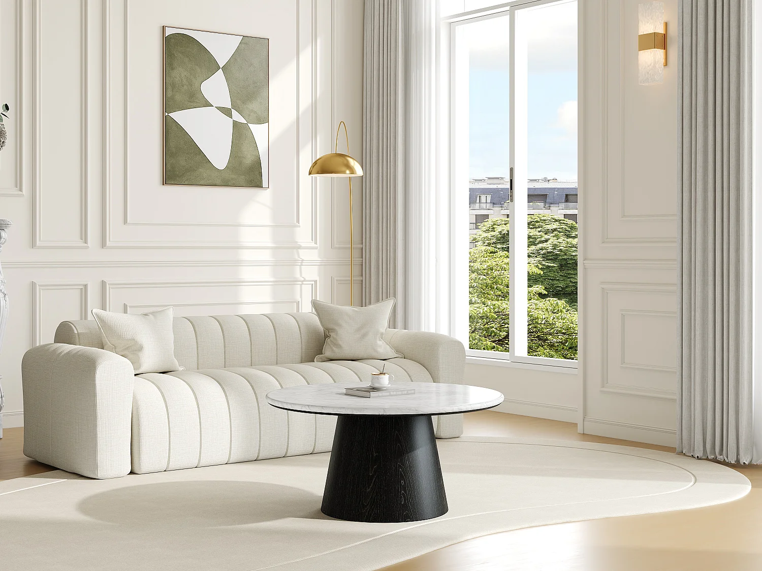 Table basse en marbre et placage chêne - Noir - SADURA