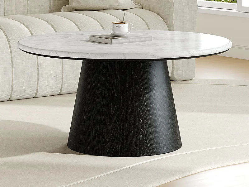 Table basse en marbre et placage chêne - Noir - SADURA