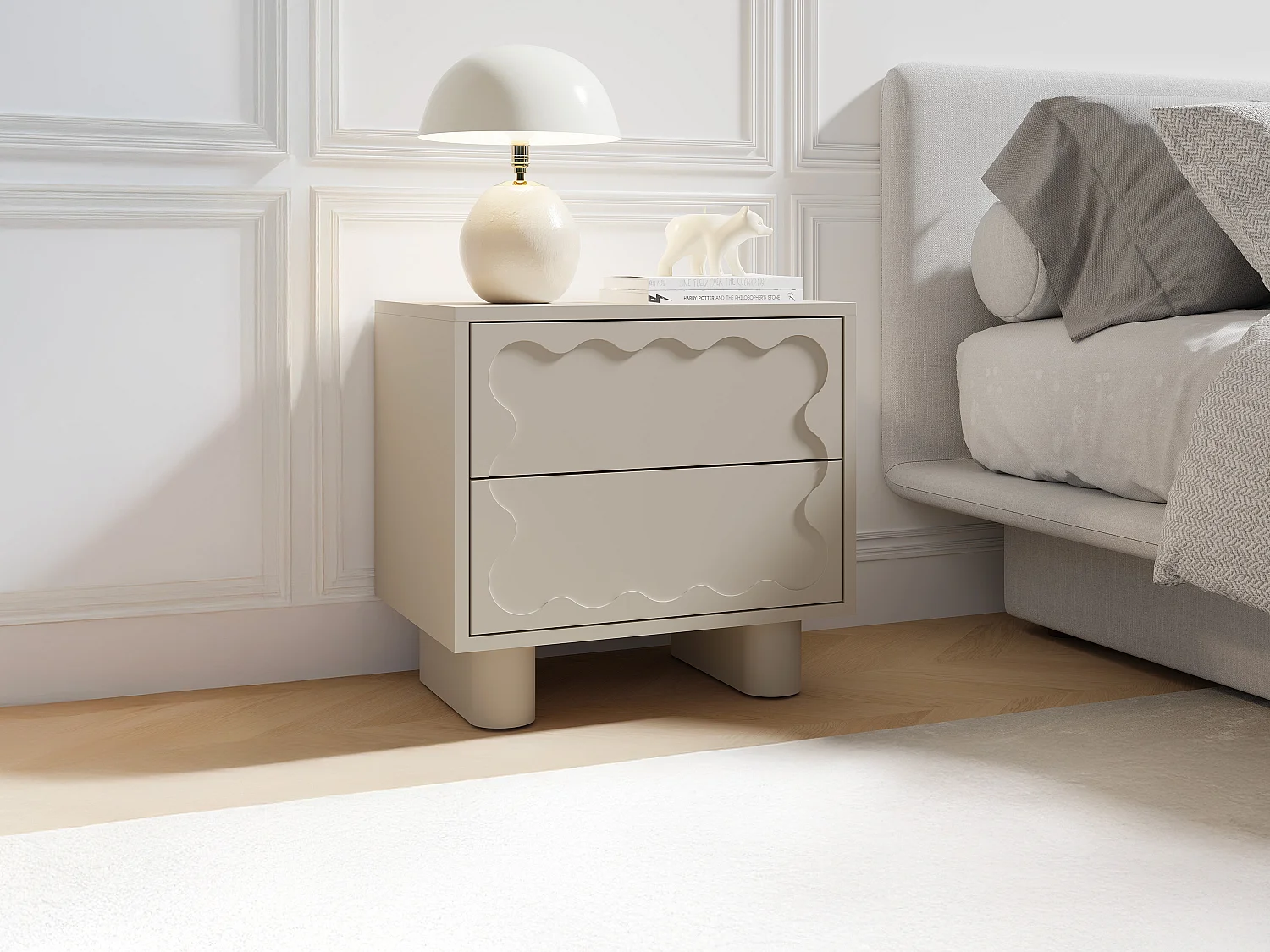 Lot de 2 tables de chevet – 2 tiroirs – MDF – Beige – ANEZA