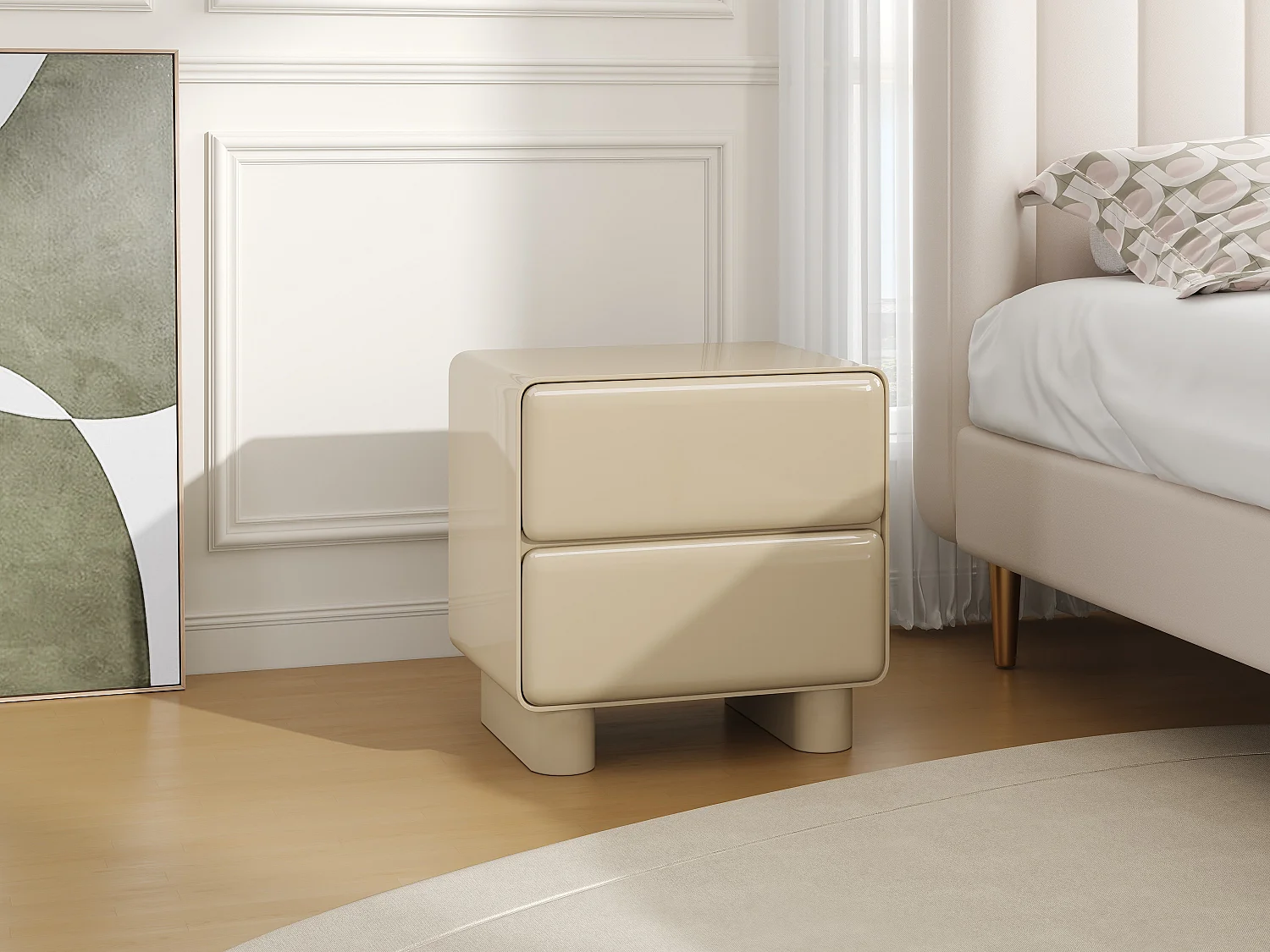 Table de chevet avec 2 tiroirs – MDF – Beige laqué - AUNELA