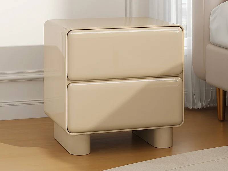 Table de chevet avec 2 tiroirs – MDF – Beige laqué - AUNELA