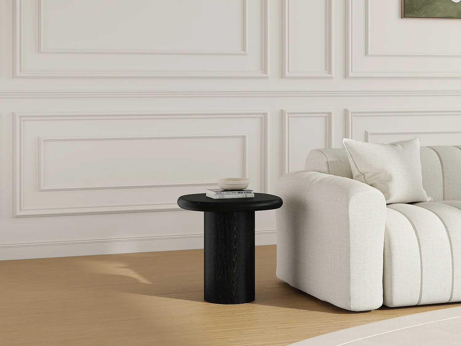 Table d'appoint en marbre et placage chêne - Noir - MARSULA