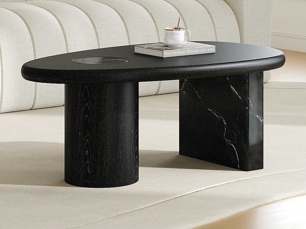 Sofabord i marmor og eikefinér - Svart - MARSULA