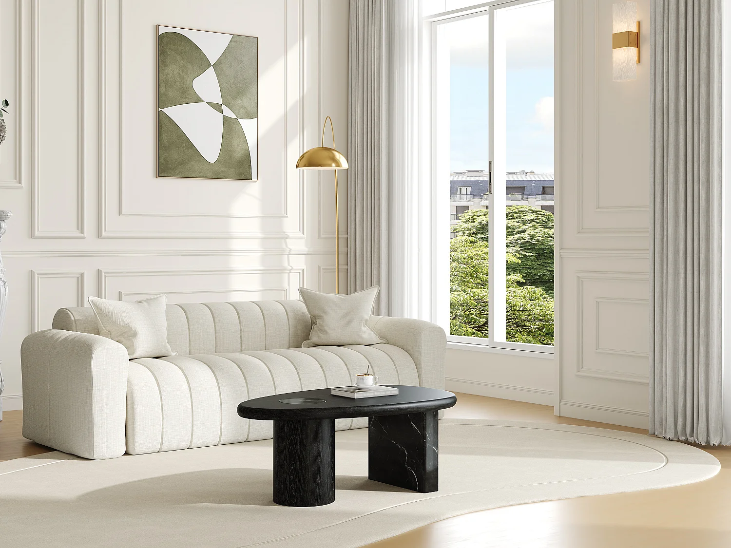 Table basse en marbre et placage chêne - Noir - MARSULA