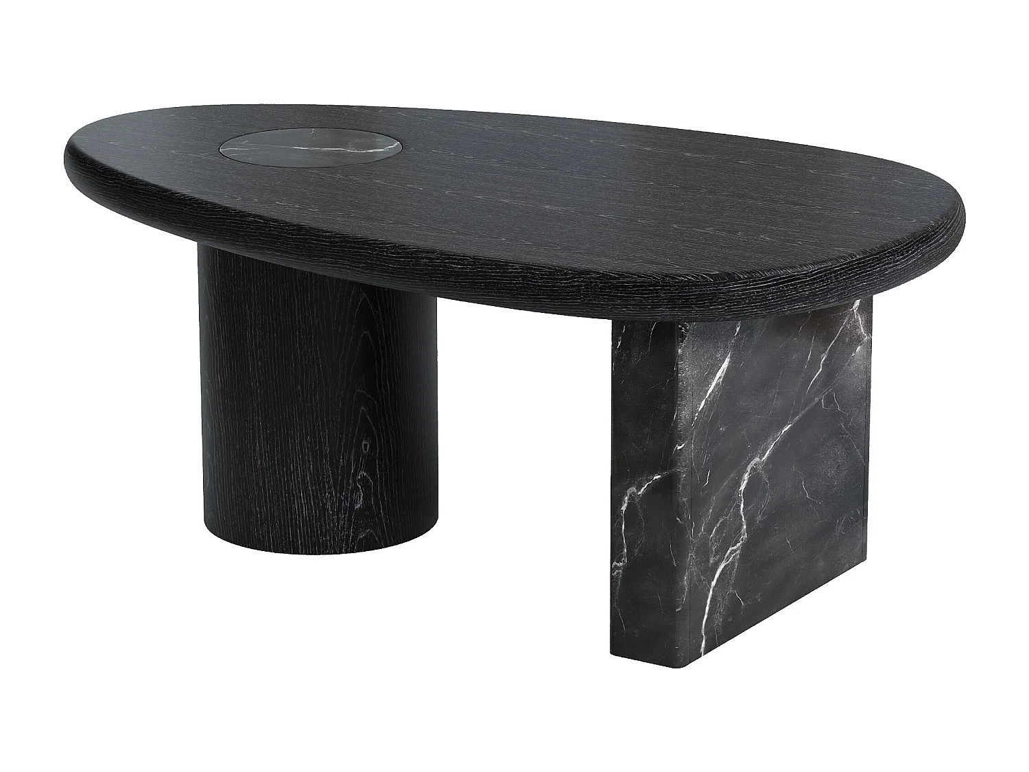 Table basse en marbre et placage chêne - Noir - MARSULA