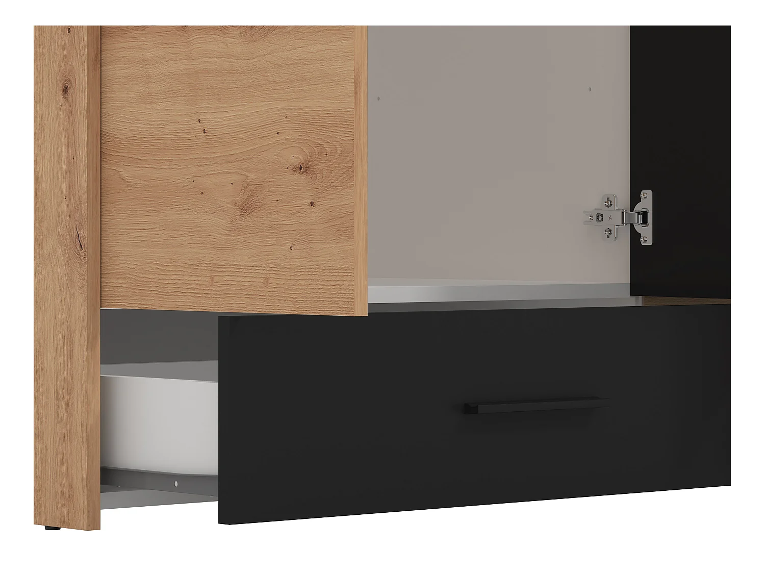 Armoire 4 portes et 1 tiroir – Avec miroir – L158 cm – Coloris : Naturel et noir – NIPOVA