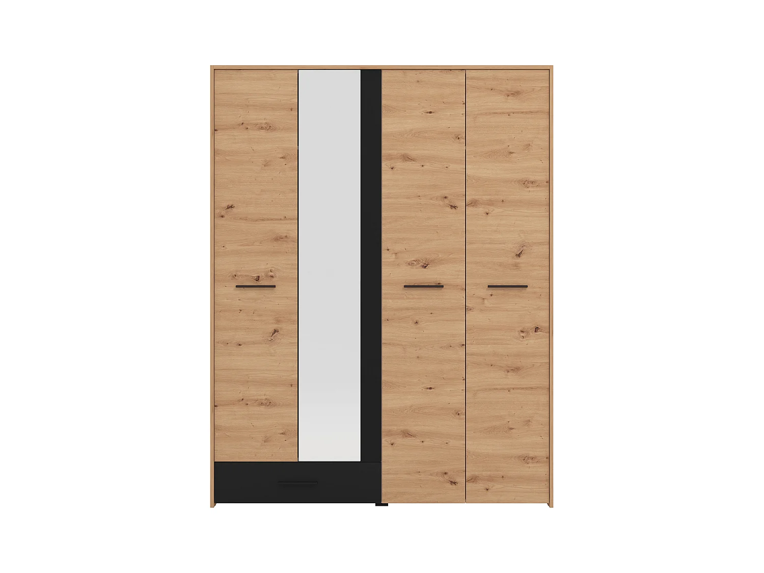 Armoire 4 portes et 1 tiroir – Avec miroir – L158 cm – Coloris : Naturel et noir – NIPOVA