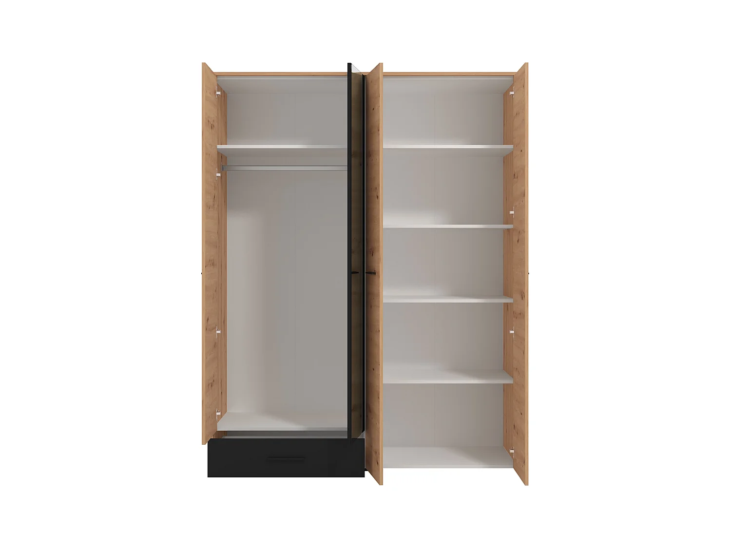 Armoire 4 portes et 1 tiroir – Avec miroir – L158 cm – Coloris : Naturel et noir – NIPOVA