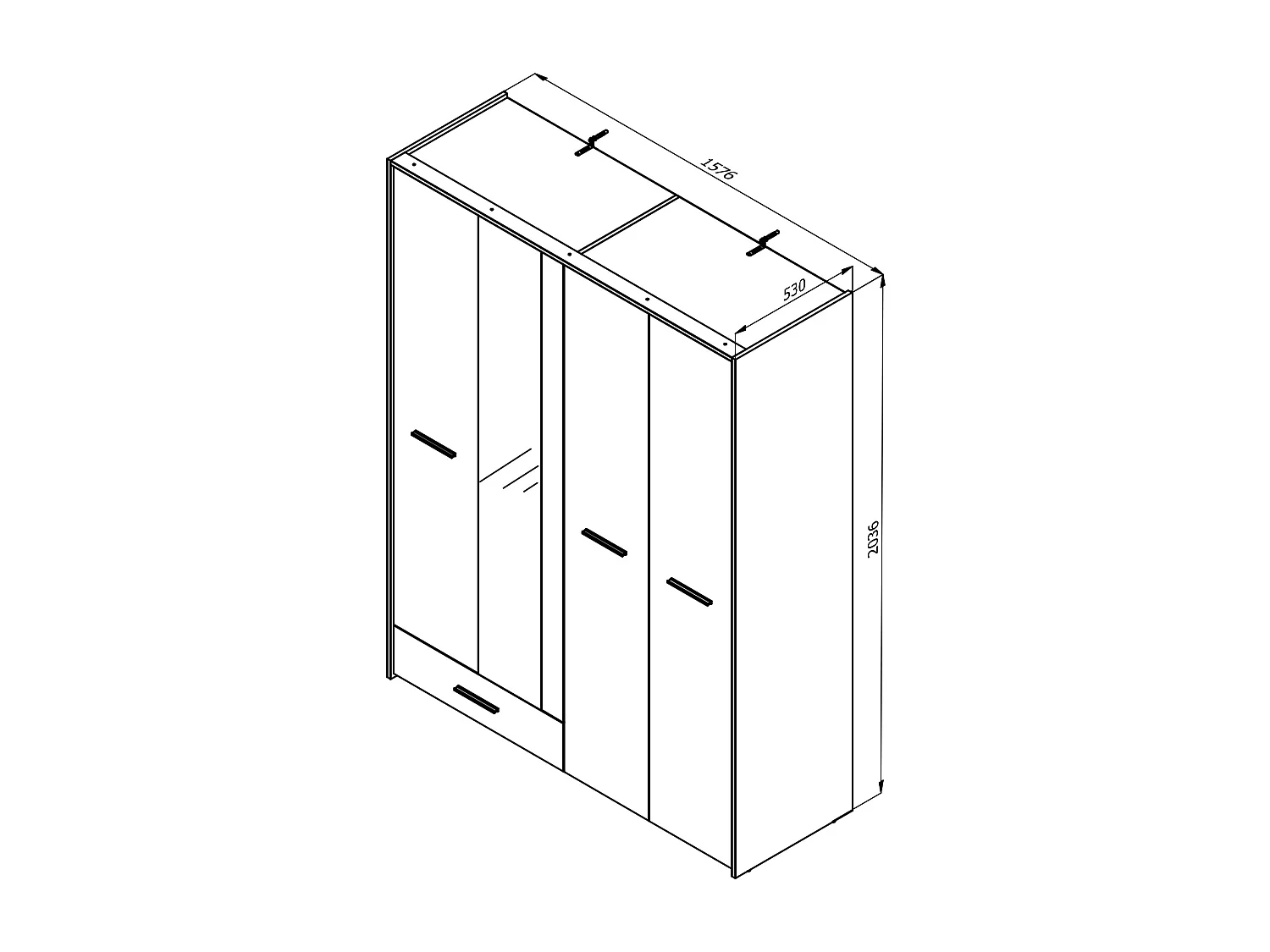 Armadio 4 ante e 1 cassetto - Con specchio - L158 cm - Colore: Naturale e nero - NIPOVA