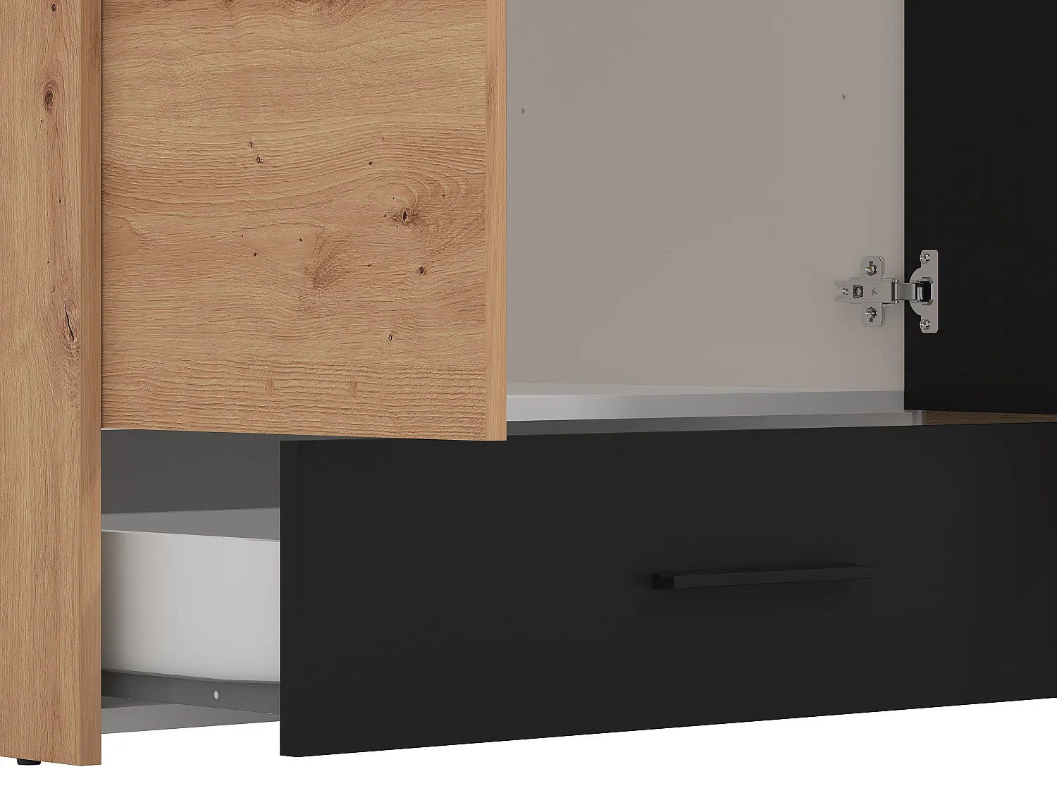 Armoire 4 portes et 1 tiroir – Avec miroir – L158 cm – Coloris : Naturel et noir – NIPOVA