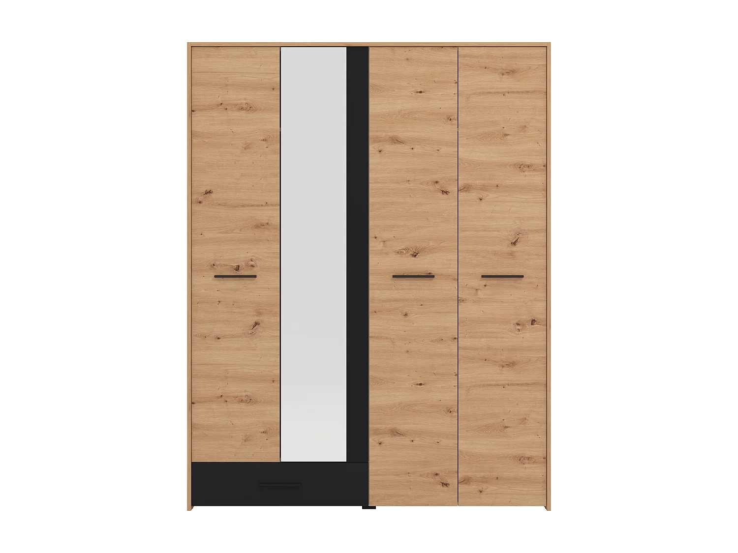 Armoire 4 portes et 1 tiroir – Avec miroir – L158 cm – Coloris : Naturel et noir – NIPOVA