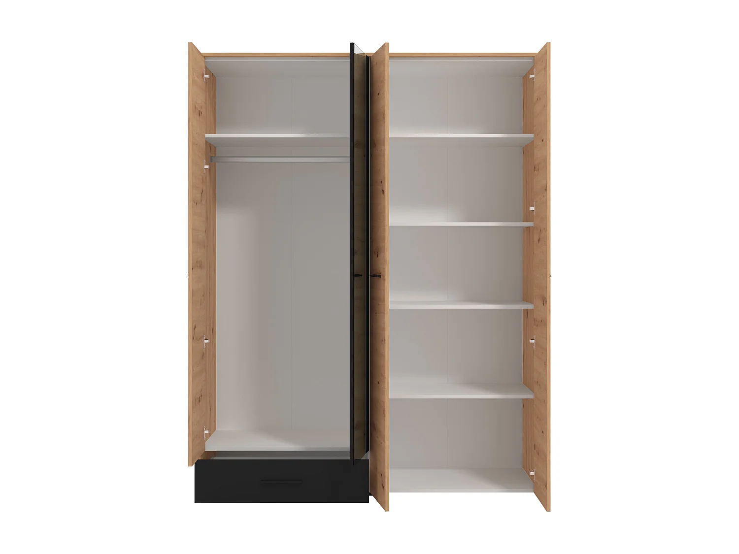 Armoire 4 portes et 1 tiroir – Avec miroir – L158 cm – Coloris : Naturel et noir – NIPOVA