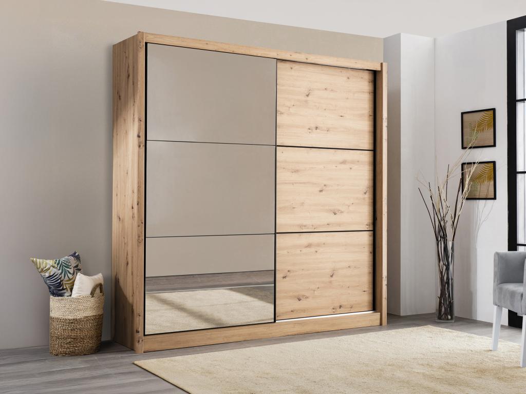 Armoire 2 portes – Avec miroir – L213 cm – Coloris : Naturel – MOLEPA