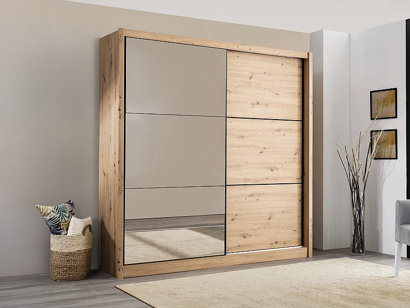 Armoire 2 portes – Avec miroir – L213 cm – Coloris : Naturel – MOLEPA
