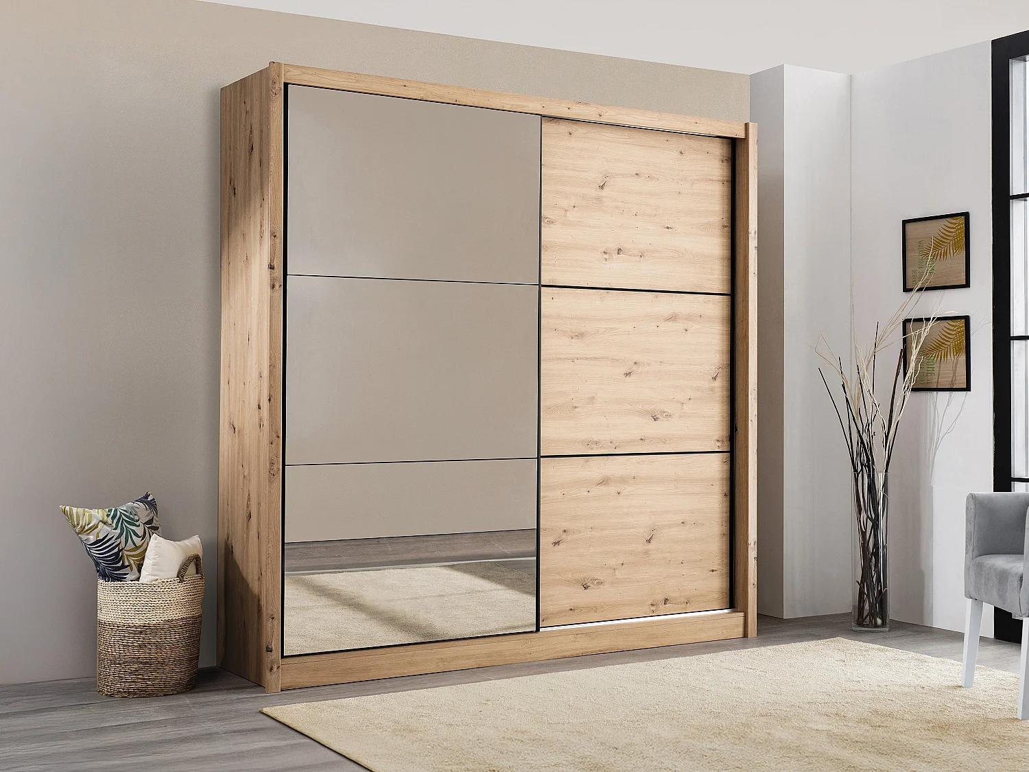 Armoire 2 portes – Avec miroir – L213 cm – Coloris : Naturel – MOLEPA