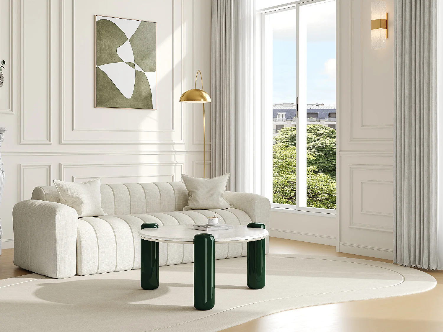 Table basse en marbre et MDF - Beige et vert - NARODI