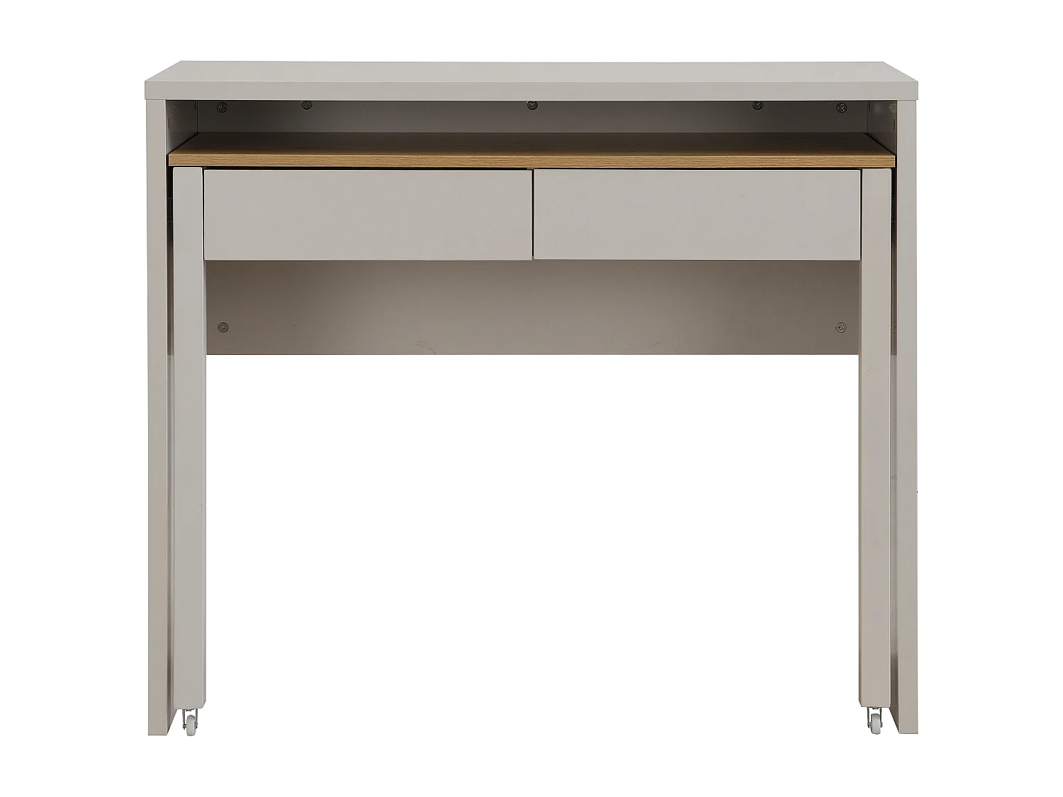 Bureau console extensible avec 2 tiroirs - Beige et naturel - LOAVIA