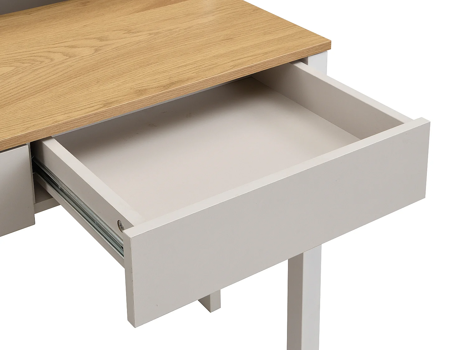 Bureau console extensible avec 2 tiroirs - Beige et naturel - LOAVIA