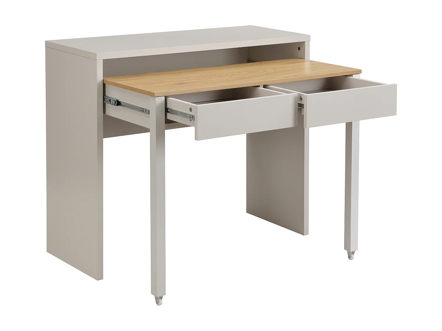 Bureau console extensible avec 2 tiroirs - Beige et naturel - LOAVIA