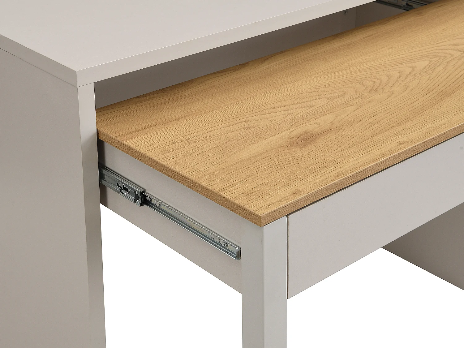 Bureau console extensible avec 2 tiroirs - Beige et naturel - LOAVIA