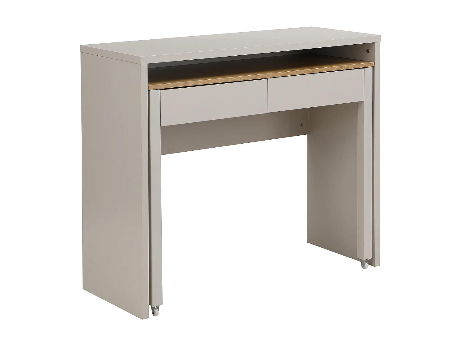 Bureau console extensible avec 2 tiroirs - Beige et naturel - LOAVIA